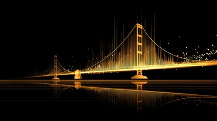 Fototapeta premium Abstract representation of a luminous bridge featuring vibrant light trails and reflections against a dark background creating a stunning visual experience