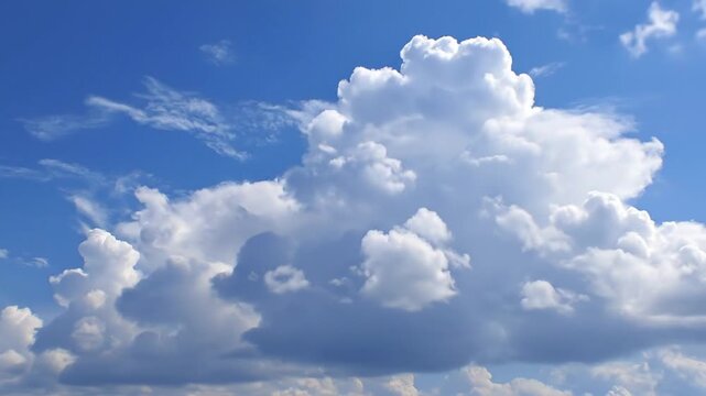 A stunning time-lapse captures the mesmerizing movement of a diverse array of clouds across a clear blue sky. From fluffy, bright white cumulus formations to more diffused, wispy cirrus clouds and dar