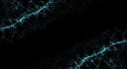 Futuristic plexus of glowing dots and lines on a black background. Wavy digital landscape illustrating data flow, communication, and network science