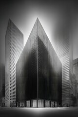 Monochromatic Cityscape Featuring A Tall Building
