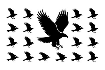 Obraz premium Birds silhouettes vector set, Collection of black isolated of flying birds seagulls against a white background, Beautiful bird flying silhouette set of vector, USA national birds silhouettes - Eagles,