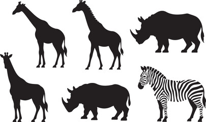 African Wildlife Silhouette Collection Zebra, Giraffe, and More