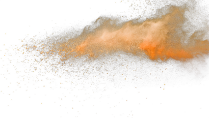 Orange powder dust cloud overlay PNG isolated on transparent background