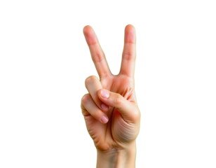 Hand making a peace sign gesture with two fingers raised clearly