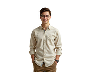 Fototapeta premium Young smiling man in casual clothing with glasses on Transparent background