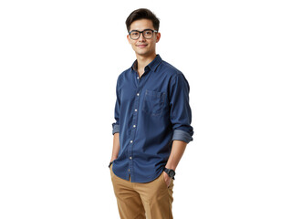 Fototapeta premium Young Man with Glasses in Casual Attire Posing for Portrait Photo