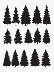 Obraz premium Collection of diverse evergreen pine trees silhouetted for design and nature themes