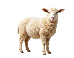 Cute fluffy sheep standing on Transparent background in natural pose