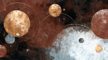 Abstract celestial art with textured planets and cosmic dust background design idea