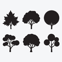 Collection of silhouetted trees different shapes and sizes for nature and landscape design elements