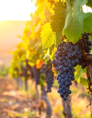 Fototapeta premium Vineyard grapes at sunset