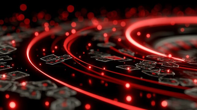 Abstract gambling concept with playing cards and red neon lights for an immersive casino experience - Powered by Adobe