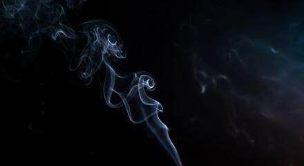 Abstract background of incense smoke creating soft, mystical shapes and wisps against a solid black backdrop. Ideal for wellness or spiritual concepts