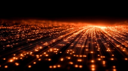 Abstract glowing fiber optic network visualizes data transfer in a digital world