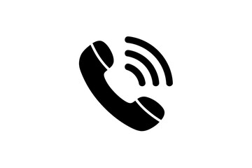 Phone receiver icon with sound waves simple black glyph vector for communication and contact isolated on white background