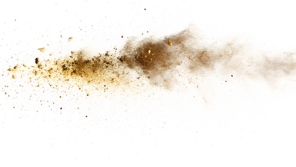Golden Brown Dust Trail Explosion – Warm Amber Sand Powder Burst, Drifting Particles & Dynamic Sand Smoke Cloud Overlay PNG Isolated on Transparent Background