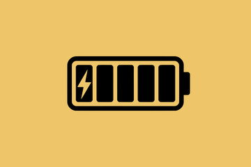 Battery icon with full charge simple flat vector design element for app and web design isolated on yellow background