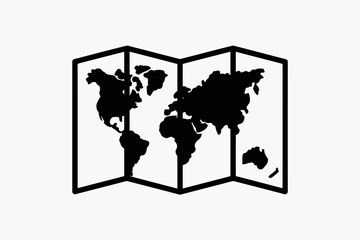 World map icon simple black outline vector illustration isolated on white background for travel and geography concepts