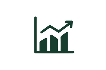 Green growth chart icon simple flat vector design element isolated on white background for business presentation