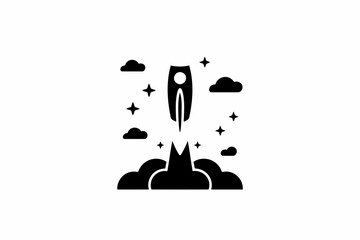Rocket launch icon simple glyph vector illustration isolated on white background for app and web design