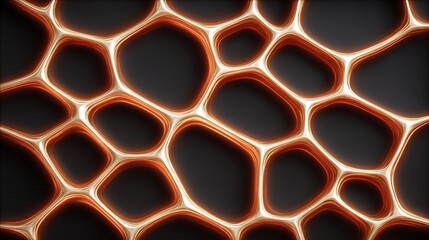 Abstract interconnected network with golden glowing borders on a dark background