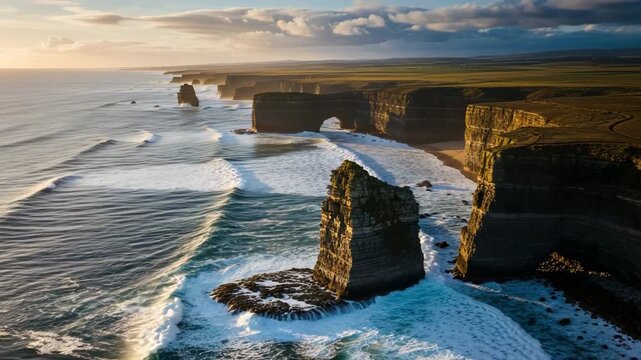 Aerial view of twelve apostles rock formations along great ocean road, australia