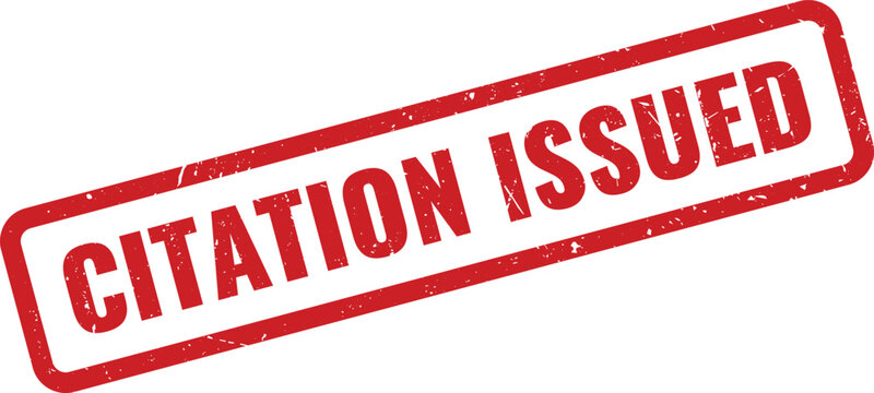 Red citation issued rubber stamp with distressed texture on a white background, indicating a formal notice has been given