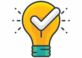 Fototapeta premium Illustration of a yellow light bulb with a white checkmark on a white background