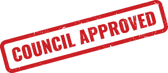 Red council approved Rubber Stamp on White Background, Indicating Official Endorsement by a Governing Body