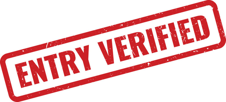 Red Entry Verified Rubber Stamp with Scratched Surface on White Background, Affirming Successful Record Validation