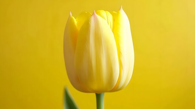 single yellow tulip flower studio shot on vibrant yellow background