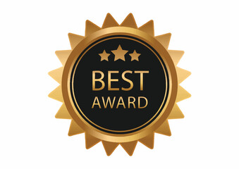 Fototapeta premium Golden award badge with three stars and text 