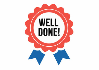 A red and white badge with the words 