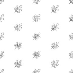 Seamless pattern with small winter twigs. Hand drawn doodle lineart outline vector background. 