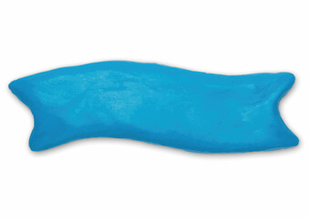 A bright blue, abstract shape with curved edges and a wavy design.