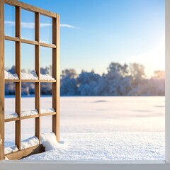 Winter view through a wooden screen