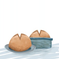 Two homemade breads in watercolor vector illustration