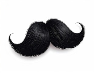 Glossy, symmetrical black mustache. Curled ends. Close-up