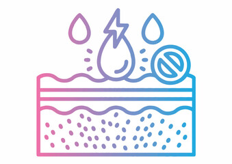 Illustration depicting skin layers with water drops, a lightning bolt, and a 