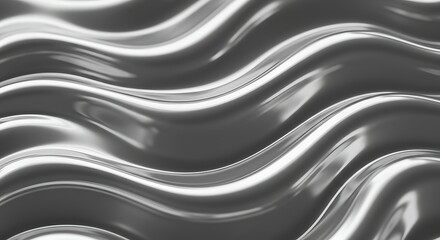 Wavy metallic surface in monochrome gray tones. This dynamic, fluid-like pattern creates a sophisticated and elegant wallpaper for design projects