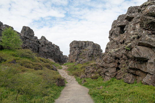 Beautiful nature of Almannagja in Thingvellir national park in Iceland