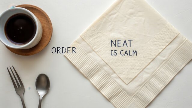 Neat Table Setting with Coffee Cup and Napkin for Calm Environment