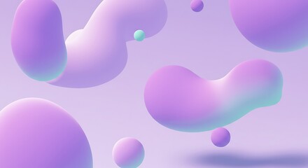 Dreamy Pastel 3D Blobs on Lilac Background – Abstract Gradient Shapes and Spheres