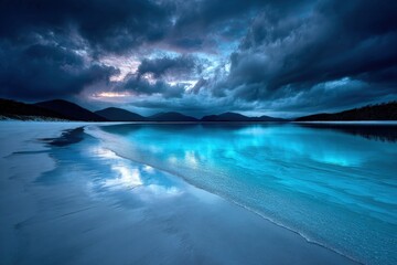 Calm Turquoise Beach Sunset With Dramatic Clouds