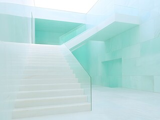 Obraz premium Modern Architecture Interior White Stairs Turquoise Walls