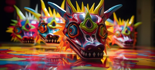 Fototapeta premium Tiny figures from life Cerberus demon,generative AI