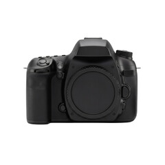Black dslr camera isolated on transparent background