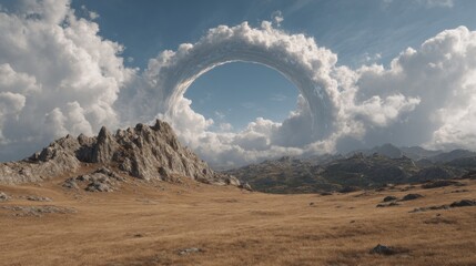 Spectacular landscape with an unusual cloud formation over the mountain range