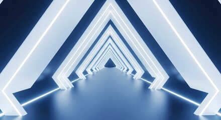 Glowing Geometric Passageway with Futuristic Neon Lights and Abstract Architecture