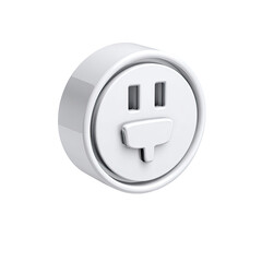 A 3D rendering of a stylized, smiling white electrical outlet